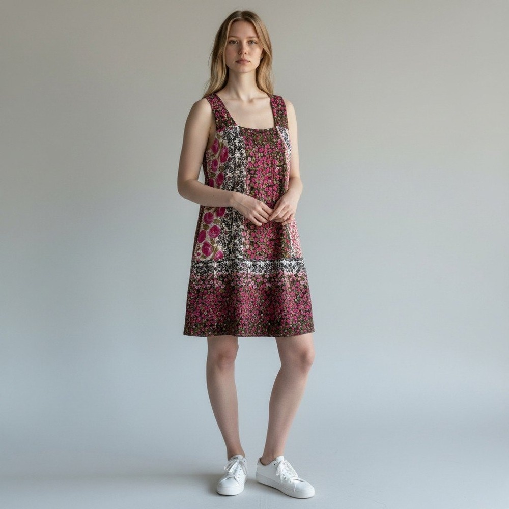 Rabbit Rabbit Rabbit‎ Designs Pink Floral Patchwork Shift Dress Womens 16 Lined
